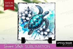 Sea Turtle Floral Slate PNG Tropical Square Slate Product Image 1