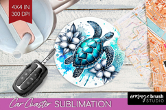 Sea Turtle Floral Car Coaster Tropical Coaster PNG Product Image 1
