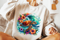 Sea Turtle PNG, Floral Turtle PNG, Summer PNG, Summer Vibes Product Image 2