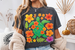 Sea Turtle PNG, Boho Floral Turtle PNG, Summer PNG, Beach Product Image 1