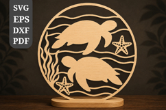 Sea Turtle Ocean Round Sign SVG Product Image 1