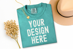 Comfort Colors C1717 Seafoam Shirt Mockup, Flat Lay Mockup Product Image 1
