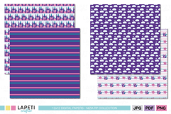 Pink and light blue ocean-themed digital paper with seahorses, coral and starfish