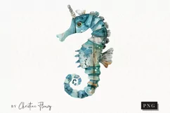 Watercolor Blue Seahorse Clipart | Coastal PNG Product Image 1
