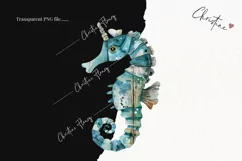 Watercolor Blue Seahorse Clipart | Coastal PNG Product Image 2