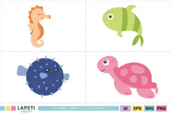 Green tropical fish clipart with large eye and striped body