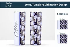 Seamless Blue Leaf Sublimation Wraps for 20 oz Skinny Tumbler with text