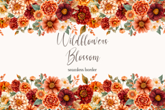 Watercolor Floral Clipart - Watercolor Autumn flowers border Product Image 1