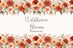 Watercolor Floral Clipart -Autumn flowers seamless border Product Image 1