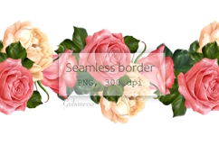 Elegant Hand-Drawn Pink and Cream Rose Seamless Border Product Image 1