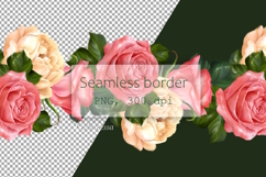 Elegant Hand-Drawn Pink and Cream Rose Seamless Border Product Image 2