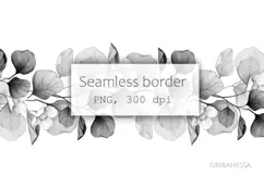 Black and white seamless floral border PNG Product Image 1