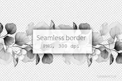 Black and white seamless floral border PNG Product Image 2