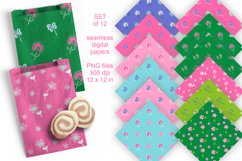 Seamless Flowers Patterned Paper Set in Spring Pink n Green