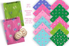 Seamless Flowers Patterned Paper Set in Spring Pink n Green