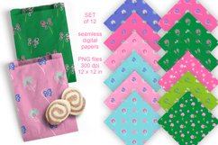 Seamless Flowers Patterned Paper Set in Spring Pink n Green