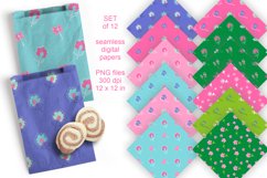 Seamless Flowers Patterned Paper Set in Spring Pink n Green