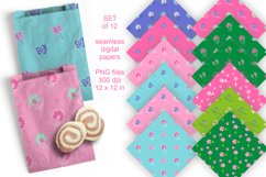 Seamless Flowers Patterned Paper Set in Spring Pink n Green
