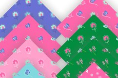 Seamless Flowers Patterned Paper Set in Spring Pink n Green