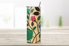 20oz skinny tumbler, tapered tumbler wrap, straight tumbler design, ecclesiastical rose art, seamless church design, seamless glass rose tumbler, jewel tone floral wrap, lead line rose design, cathedral window tumbler wrap, 20oz skinny tumbler wrap, taper