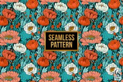 Orange &amp; Teal Flowers Digital Paper Patterns Product Image 3