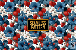 Strawberry and Blue Hibiscus Floral Seamless Pattern Product Image 4
