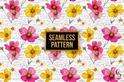 Pink and Yellow Cosmos Flowers Seamless Patterns Product Image 4