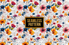 Watercolor Spring Flowers with Handwriting Seamless Pattern Product Image 4