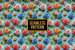 Colorful 3d crochet roses Seamless Patterns Product Image 4