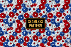 Red Blue &amp; White Patriotic Crochet Flowers Digital Paper Product Image 4