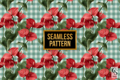 Red Anthurium Flowers Plaid Digital Paper Product Image 4
