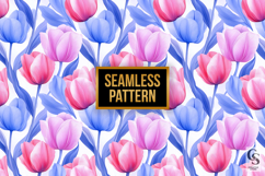 Pink and Blue Tulip Flowers Seamless Patterns Product Image 4