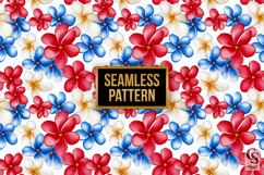 Red Blue American Plumeria Seamless Patterns Product Image 2