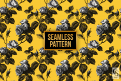 Black Ink Drawn Roses Seamless Pattern Product Image 2