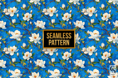 White Blue Painted Magnolia Flowers Pattern Product Image 4