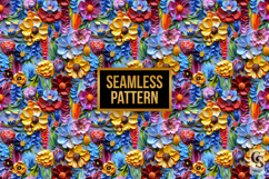 Colorful 3D Painted Flowers Seamless Patterns Product Image 4