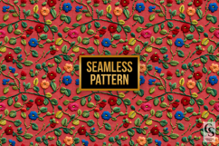Red &amp; Green Embroidery Flowers Digital Paper Product Image 4