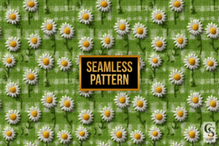 Green Daisy Checkered Embroidery Digital Paper Product Image 4