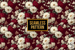 Cream and Burgundy Romantic Flowers Digital Paper Product Image 3
