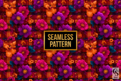Bright Retro Floral Plaid Digital Paper Product Image 4