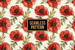 Watercolor Red Poppies Seamless Pattern Product Image 4