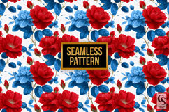 Bright Red Blue Roses Seamless Patterns Product Image 4