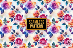 Watercolor Rose Flowers Seamless Patterns Product Image 5