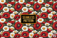 Daisy &amp; Poppy Flowers Seamless Patterns Product Image 4