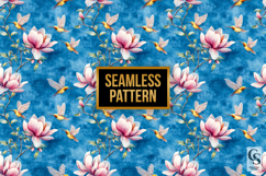 Pink Magnolia Flowers and Birds Seamless Pattern Product Image 4
