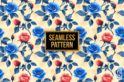 Red Blue Watercolor Roses Seamless Pattern Product Image 4