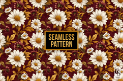 Burgundy White Daisy Flowers Seamless Patterns Product Image 4