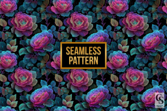 Neon Glowing Rose Flowers Seamless Patterns Product Image 2