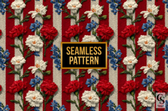 American Knitted Red Blue Flowers Seamless Patterns Product Image 4