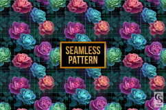 Y2K Neon Roses Digital Paper Retro Futuristic Floral Pattern Product Image 4